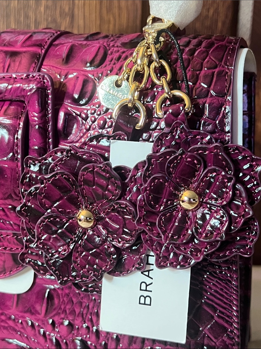 BRAHMIN Hallie in Sugar Plum Small/BRAHMIN Duo Flower Purse Charm Included NWT - Picture 2 of 16